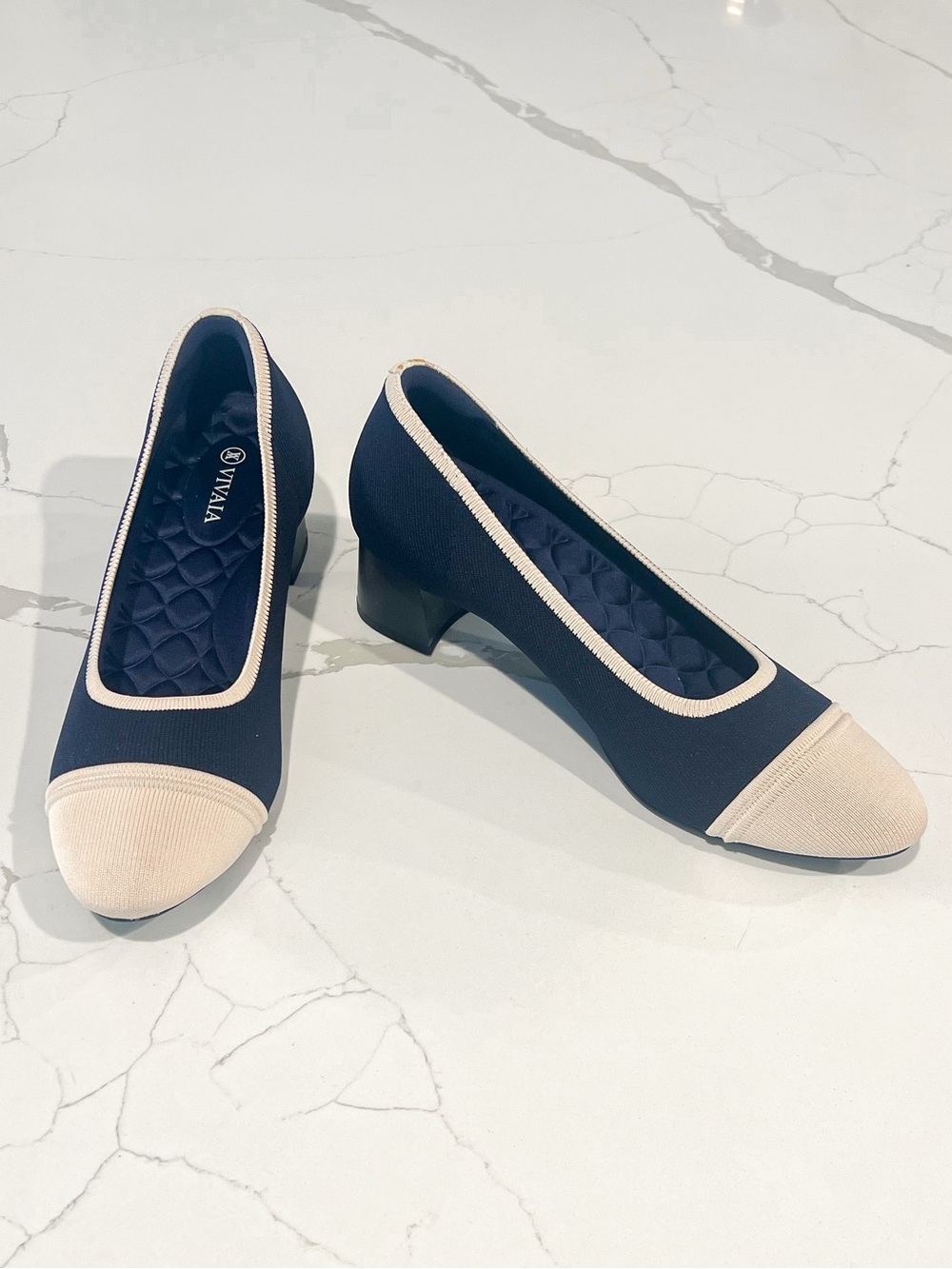 Vivaia Julie Arch Pro Navy and Cream Two Tone Chunky Heel Womens EU 42 US 10.5
